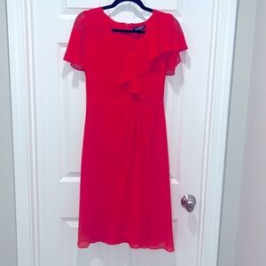 Lauren Ralph Lauren Cutler Dress Red Orange chiffon A-line flutter wedding guest